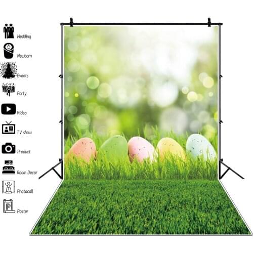 Laeacco Spring Easter Eggs Light Bokeh Grassland Children Portrait Photography Backgrounds Baby Shower Newborn Backdrops Props