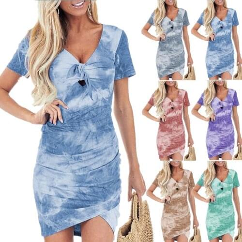 Summer Dress Woman 2021 Womens Irregular V-neck Tie-Dye Floral Printed sexy Maxi Dresses Vestidos LDM200308