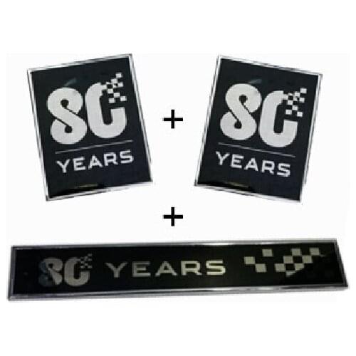 3pcs Metal 80 Years Anniversary Trunk Side Emblem Badge Decal Stickers R S Sport