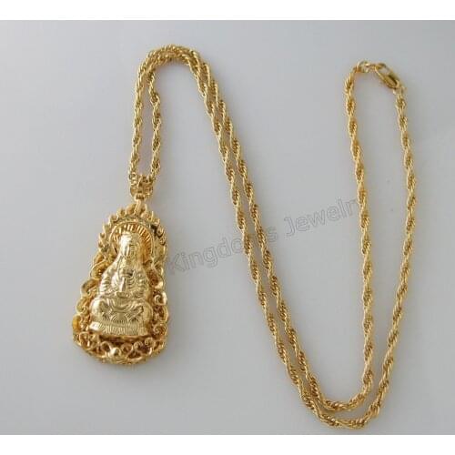 /Min order 10$ CAN MIX DESIGN/ - YELLOW GOLD GP 24" ROPE NECKLACE & VIVID BUDDHA Buddhism Guan yin bodhisattva PENDANT