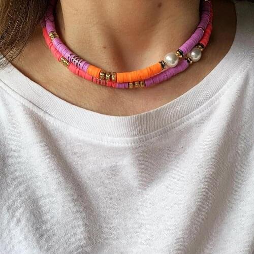 Fashion Choker Necklace New Design Handmade Colorful Heshe Bead Pearl Short Collar Necklace For Women Boho Jewelry