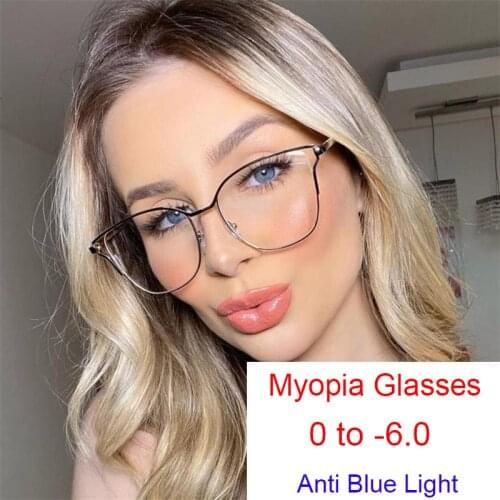 Fashion Eyeglasses Minus 0 to -6.0 Transparent Computer Glasses Anti Blue Light Prescription Cat Eye Myopia Glasses Oculos Grau