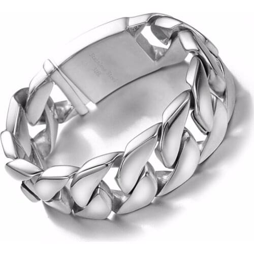 High Quality Mens Bracelet Men Curb Cuban Link Chain Silver Color 316L Stainless Steel Bracelet 26mm Wide Heavy Jewelry