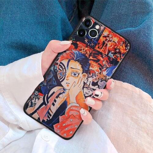Kimetsu No Yaiba Akaza Anime Glass Soft Silicone Phone Case Cover Shell for iPhone SE 6s 7 8 Plus X XR XS 11 12 Mini Pro Max