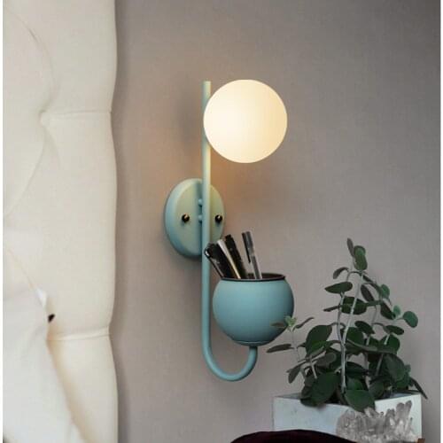 New Designer Retro BedroomGlass Ball Plant LED Wall Lamp Nordic Bedside Restaurant Mirror Wall Lighting Fixtures MJ1113