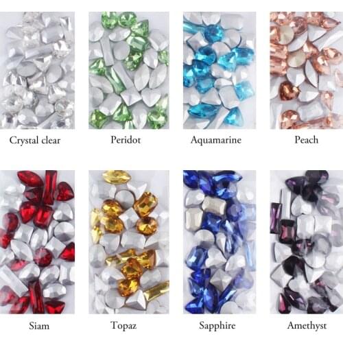 New sale! Shiny Crystal Mixed Shape 8 Color Glass Stones Crystal Rhinestone 30pcs Jewelry Accessories Pocket Free Shipping