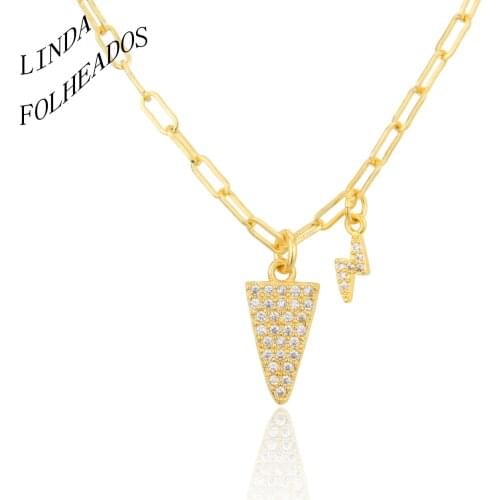 New Design Hot Sale Hip Hop Full Zircon Bling Geometric Triangle Pendants Necklace for Men Women Jewelry Gold Color Gift