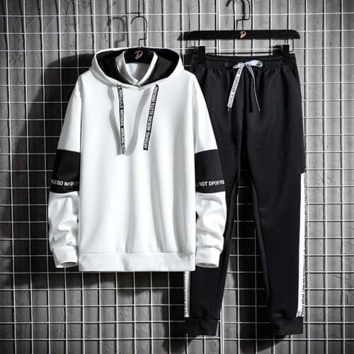 Casual Suit Mens Autumn Personality Handsome Two Piece Hooded Korean Slim Fit Capris Sportswear Fashion