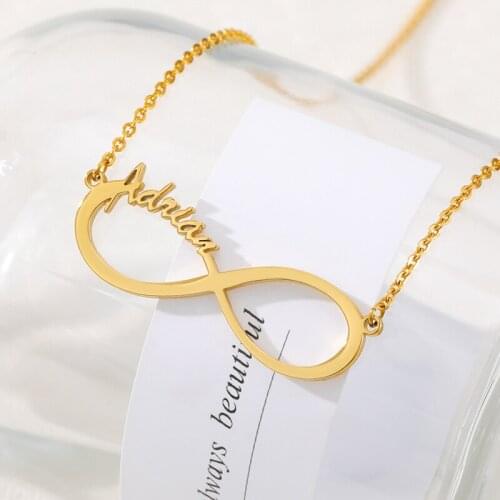 Personalized gold custom infinity necklace Stainless steel gold name necklace Glamour woman stainless steel jewelry Birthday gif