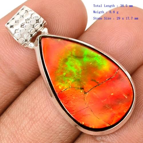 Genuine Ammolite Pendant 925 Sterling Silver Women Fine Jewelry gift