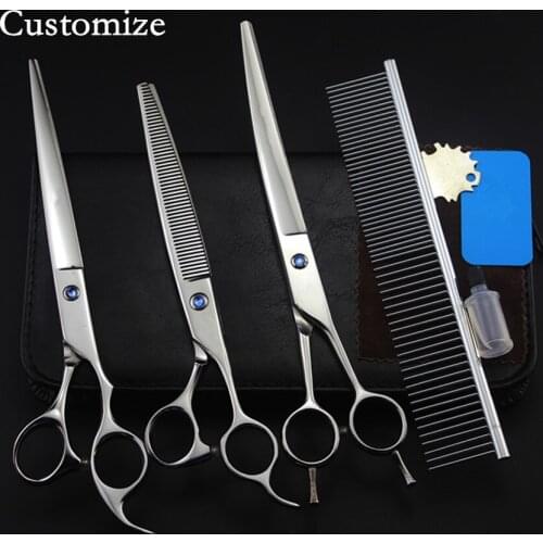 Customize professional 4 kit Pet grooming 8 inch shears hair scissors dog grooming thinning cutting barber hairdressing scissors