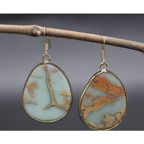 Reiki Natural Stone Earrings Ocean jaspers Crystal Simple Dangle Earring Jewelry for Women Earring Gift