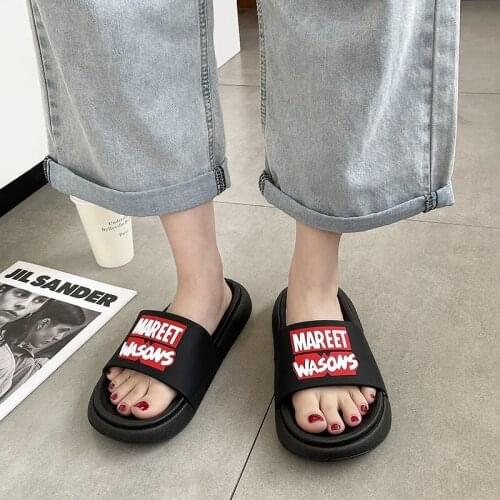 2021 New Summer Beach Slippers for Women Plus Size Platform Soft Men Slides Flat with Indoor Bathroom Unisex Couple Shoes Letter