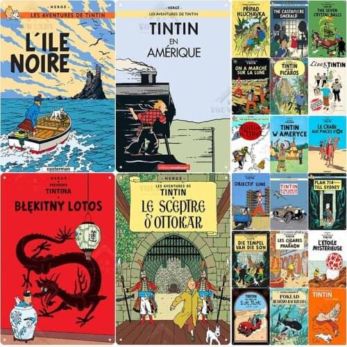 Tintin Retro Tin Sign Shabby Chic Plaque Metal Vintage Childrens Room Wall Decor Metal Sign Home Decoration Plate