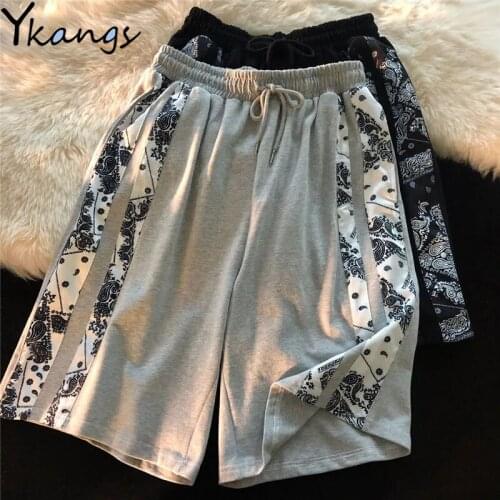 Summer Patchwork High Waist Fashion Cycling Sports Shorts Women Loose Goth Harajuku Korean Style Black Biker Shorts Female 2021