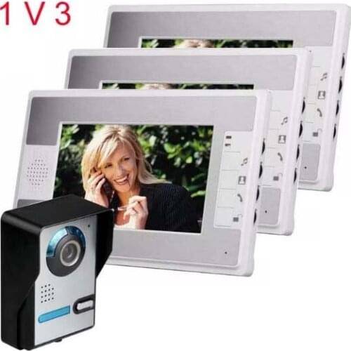 MOUNTAINONE 7" Wired Night Visual Video Door Phone Doorbell Intercom System Home Security TFT LCD Monitor Outdoor Camera 1V3