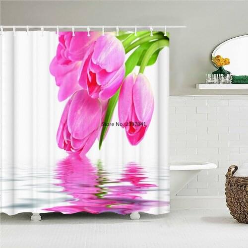 Colorful Tulip Sunflower Flowers Trees Shower Curtain Bathroom Curtains Nature Flower Waterproof Polyeste Fabric Bathtub Decor