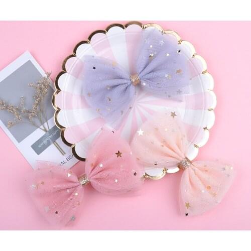15 pcs/lot, Glitter star mesh bow Hair clips, Children Girls Hair accessories, Birthday party gift