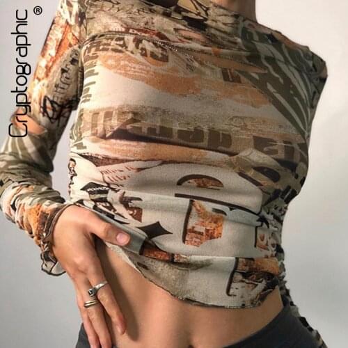 Cryptographic Print Fashion Womens Long Sleeve T-Shirts 2020 Fall Round Neck Casual Tops Shirts Womens Clothing Streetwear