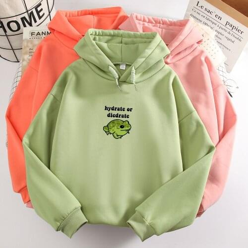 Frog Hoodie Letter Printed Pullover Graphic Oversized Hoodies Women Spring Winter Sweathirt Warm Plus Size Animal Print Clothes