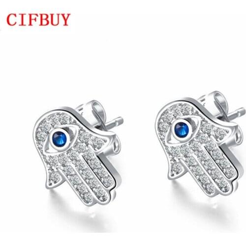 Luxury Fatima Women Stud Earrings White/Gold Color Cubic Zirconia Palm Design Ladies Earring Woman Jewelry Accessories KE726