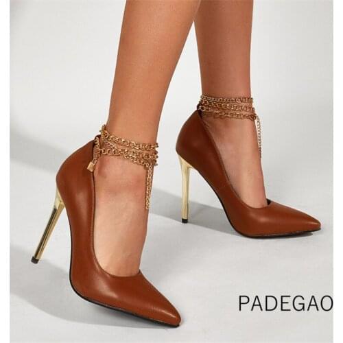 Womens Shoes 2021 OL Chain Vintage High Heels Fashion Korean Heels for Women