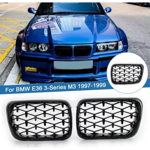 1 Pair Gloss Black Car Front Kidney Bumper Grilles Diamond Style Racing Grills For BMW E36 3 Series 318I 323I 328I M3 1997-1999