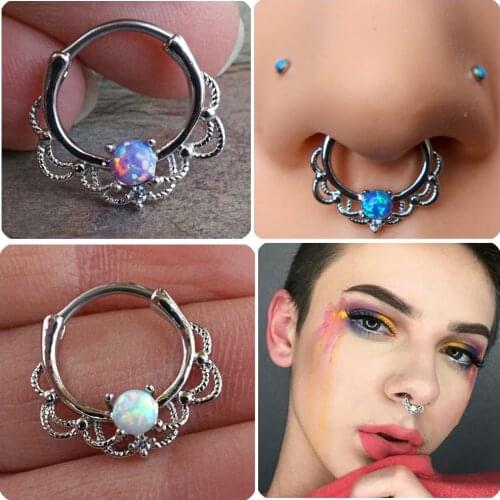1PC Titanium Daith Earrings Piercing Lacey Opal Drapery Royalty Septum Clicker Ring Ear Tragus Cartilage Helix Nipple Rings 16G