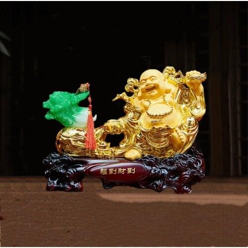 1pc Golden Buddha Statue Chinese Cabbage Fengshui Lucky Money Resin Statue Home Decor Birthday Present Porch Ornament Crafts