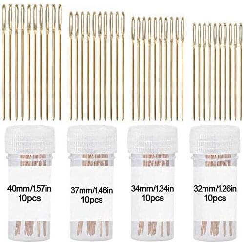 RORGETO 40Pcs Large Eye Sewing Needles Leather Needle Embroidery Needle Stainless Steel Yarn Knitting Needles with 4Pcs Bottles