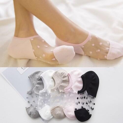 5 Pairs Women Socks Kawaii Summer New Dot No Show Socks Soft Silk Thin Transparent Ankle Socks Breathable Solid Invisible Socks