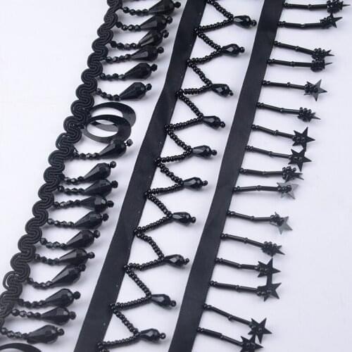 5 Yards/Lot Beaded Fringe Trim 3cm Width Tassel Fringes For Sewing Dress Belt Black Lace Fabric Decoration Clothing