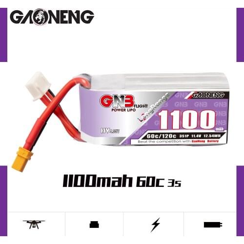 2PCS Gaoneng 3S 1100mAh 11.4V HV 60C LiHV Lipo Battery with XT30 Plug for FPV Drone 4 Axis UAV RC Quadcopter Helicopter Parts