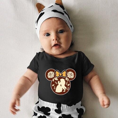 Belle Beauty and the Beast Minnie Mouse Head Summer Punk Kawaii Hip Hop Harajuku Black White Tops Casual Streetwear Baby Romper