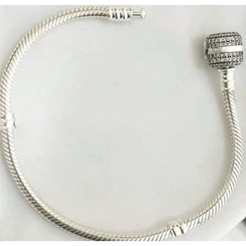 925 Sterling Silver Signature Clasp Crystal Snake Chain Pandora Bracelet Bangle Anklets Fit Women Bead Diy Europe Jewelry