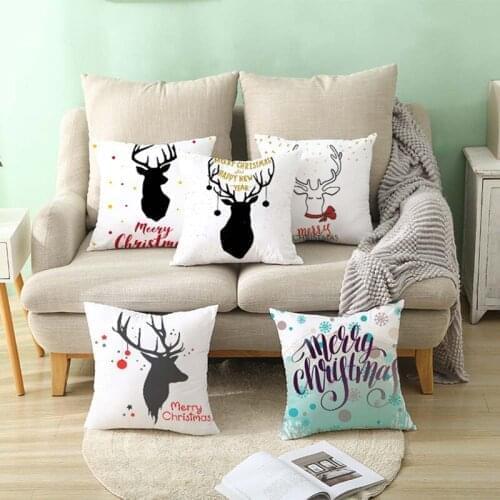 45x45cm Christmas Cartoon Deer Pillow Case Lovely Elk Deer Cushion Cover Home Pillowcase Decorations Suitable For Sofa Bed