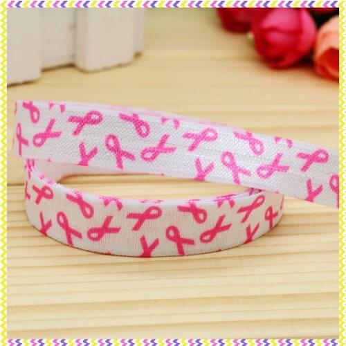 DHK 5/8'' 5yards Fold Elastic FOE cancer printed headband headwear hair band diy decoration OEM Wholesale C151