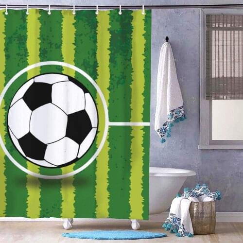 Soccer Ball On Grassy Soccer Ball Ball Football Green Sports Equipment Futsal Soccer Bath Curtain Bathroom Decor Shower Curtain