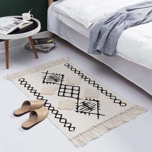 Cotton Linen Carpet Floor Mat for Home Living Room End Table Tapestry Hand Knitting Tassel Carpets Sofa Cushion Area Rug