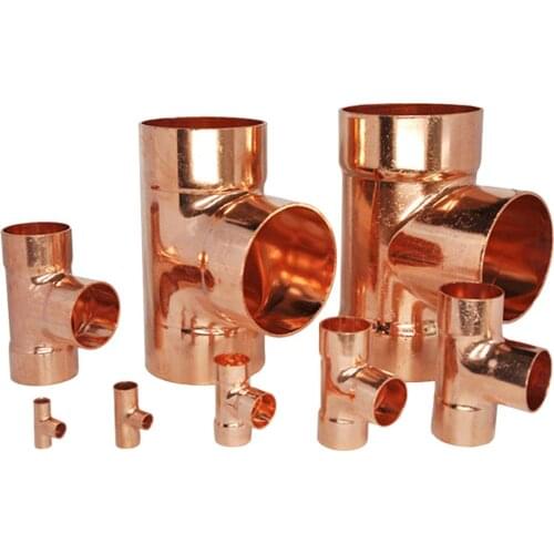 I.D Pure Copper End Feed Euqal Tee 3 Ways Weld Pipe Adapter Connector Air Conditioner Refrigeration Water Heater