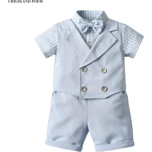 Baby Boy Outfits Clothes Summer 1st Birthday Formal Gentleman Baby Suits Tops +Pants 2 Pcs Cotton Toddler Boys Clothing Set