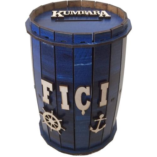 Barrel Money Box Piggy Bank Handmade Barrel Wood Safe Money Bank Blue