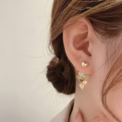 Korean Gold Color Metallic Log Heart Dangle Earrings for Women Alloy Love Geometric Hanging Drop Earrings Chic Party Jewelry