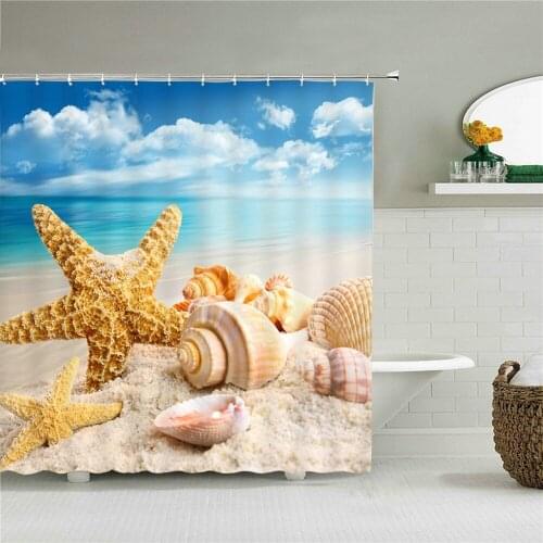 Sea Beach Shell Shower Curtains Bathroom Waterproof Bath Screen Evening Sunset Shower Curtains High Quality Home Decor