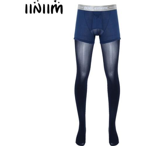 Mens Erotic Stockings Hollow Out Tights Bulge Pouch Boxer Briefs Pantyhose Nightwear Wide Elastic Waistband Leggings Underwear