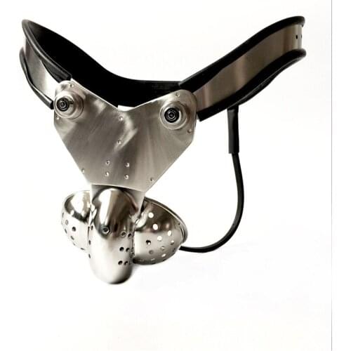 Male Chastity Belt Cock Cages Penis Lock Sex Toys Stainless Steel Device Big Scrotum Groove Rings Male Chastity Restraint