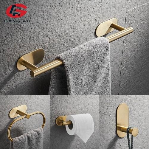 Brushed Gold Bathroom Hardware Set Paper Holder Towel Rack Robe Hook Towel Bar Stainless Steel Bath Bathroom Accessories