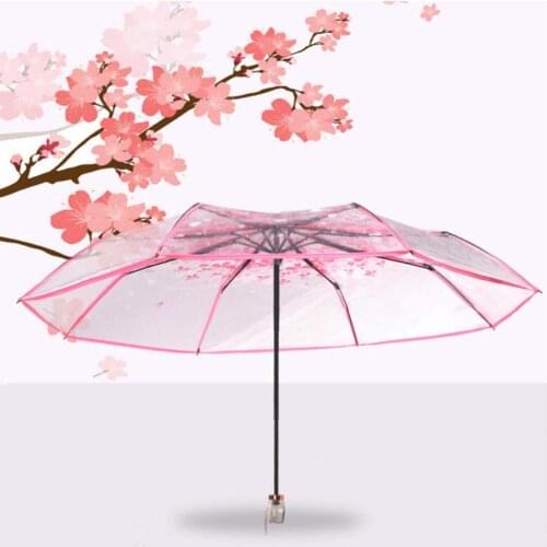 Rain-proof Transparent Cherry blossoms Umbrella Parasol Three-folding Outdoor Durable Folding Sunshade Mini Umbrella 2021
