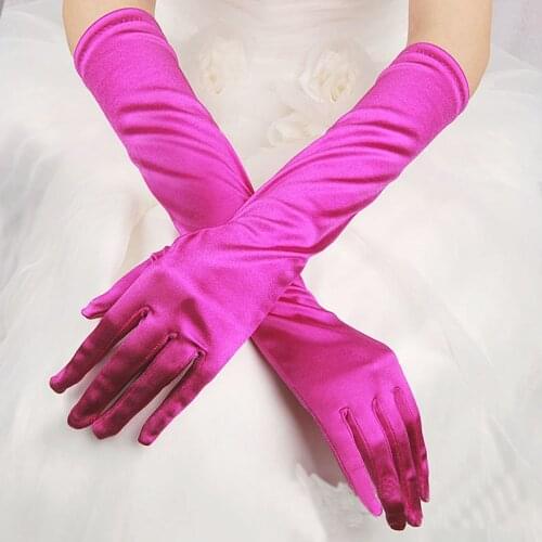 Satin Long Gloves Womens Evening Party Prom Gloves guantes mujer Opera Party Fashion Silk Solid Long Gloves Woman eldiven luva