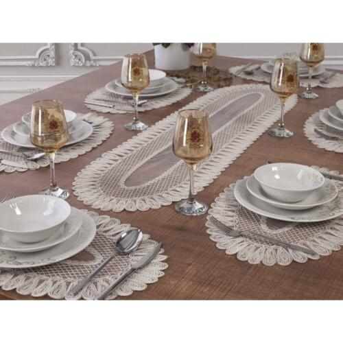 Placemat and Runner Set 6 Person White 7 Piece Dining Table Decoration